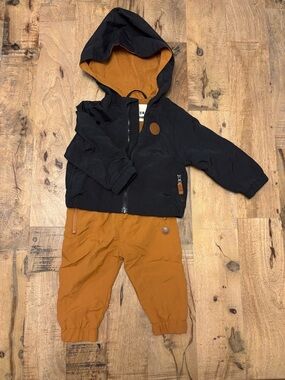 LPA Black Hooded Jacket with Rust Orange Pants Set